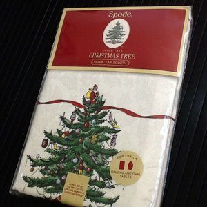 new in pkg Spode 60x120 inch Whimsical Christmas Tablecloth “Red Trim”